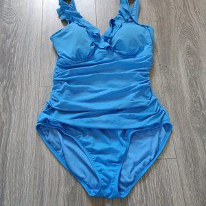 LAUREN RALPH LAUREN V Neck Ruffled One Piece Swimsuit